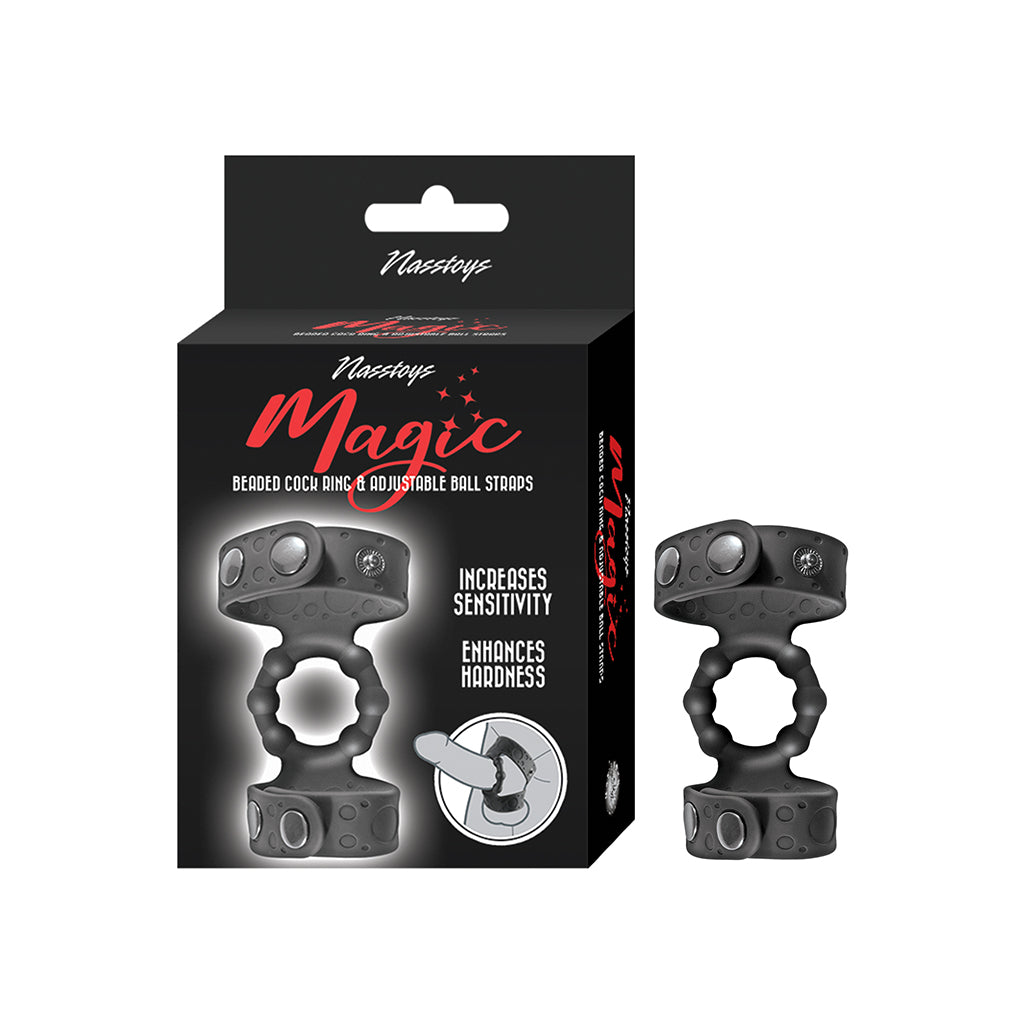 Magic Beaded Cock Ring&Adjustable Ball Straps Black Magic Beaded Cock Ring&Adjustable Ball Straps Black