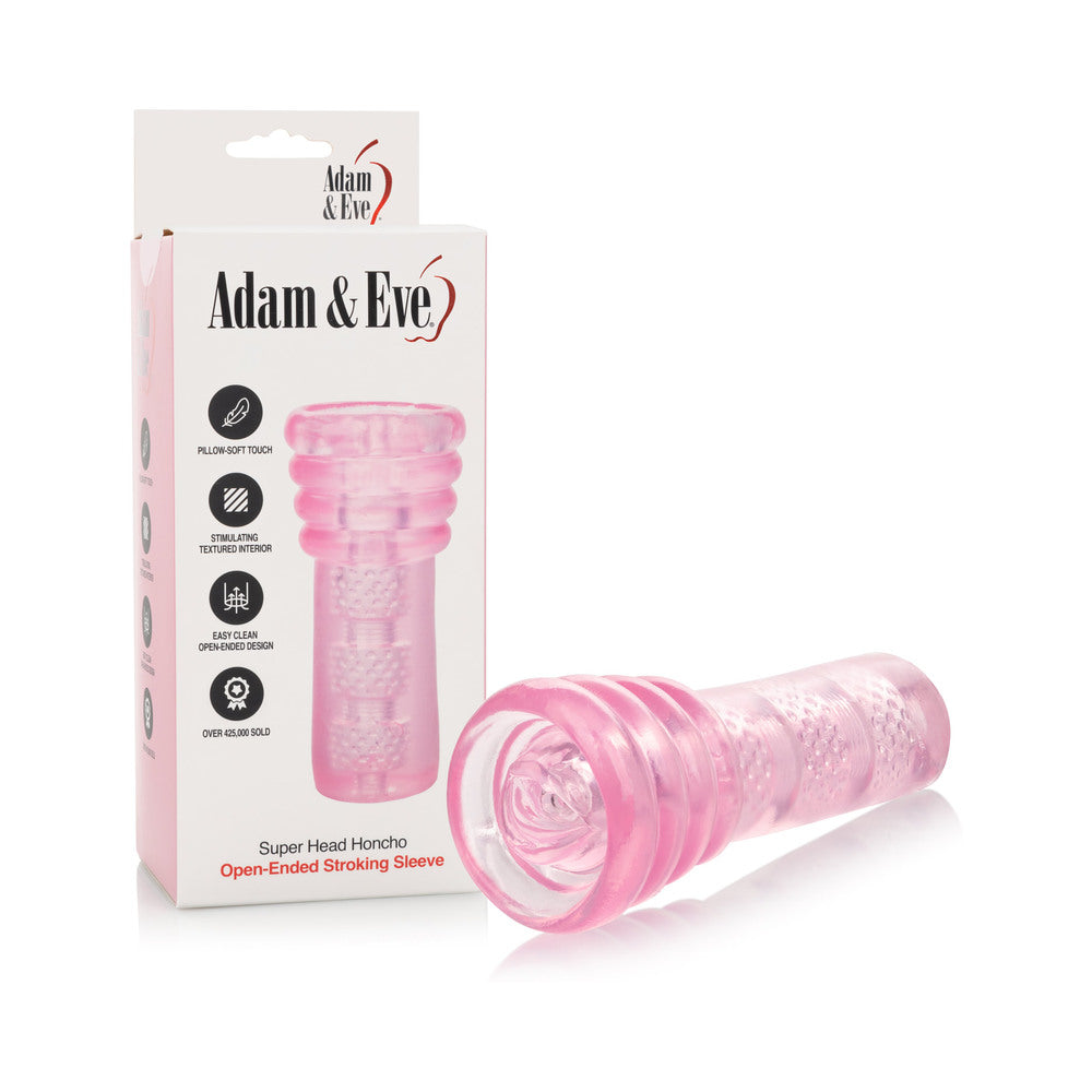 Adam & Eve Super Head Honcho Masturbator Adam & Eve Super Head Honcho pink stroker beside white retail box