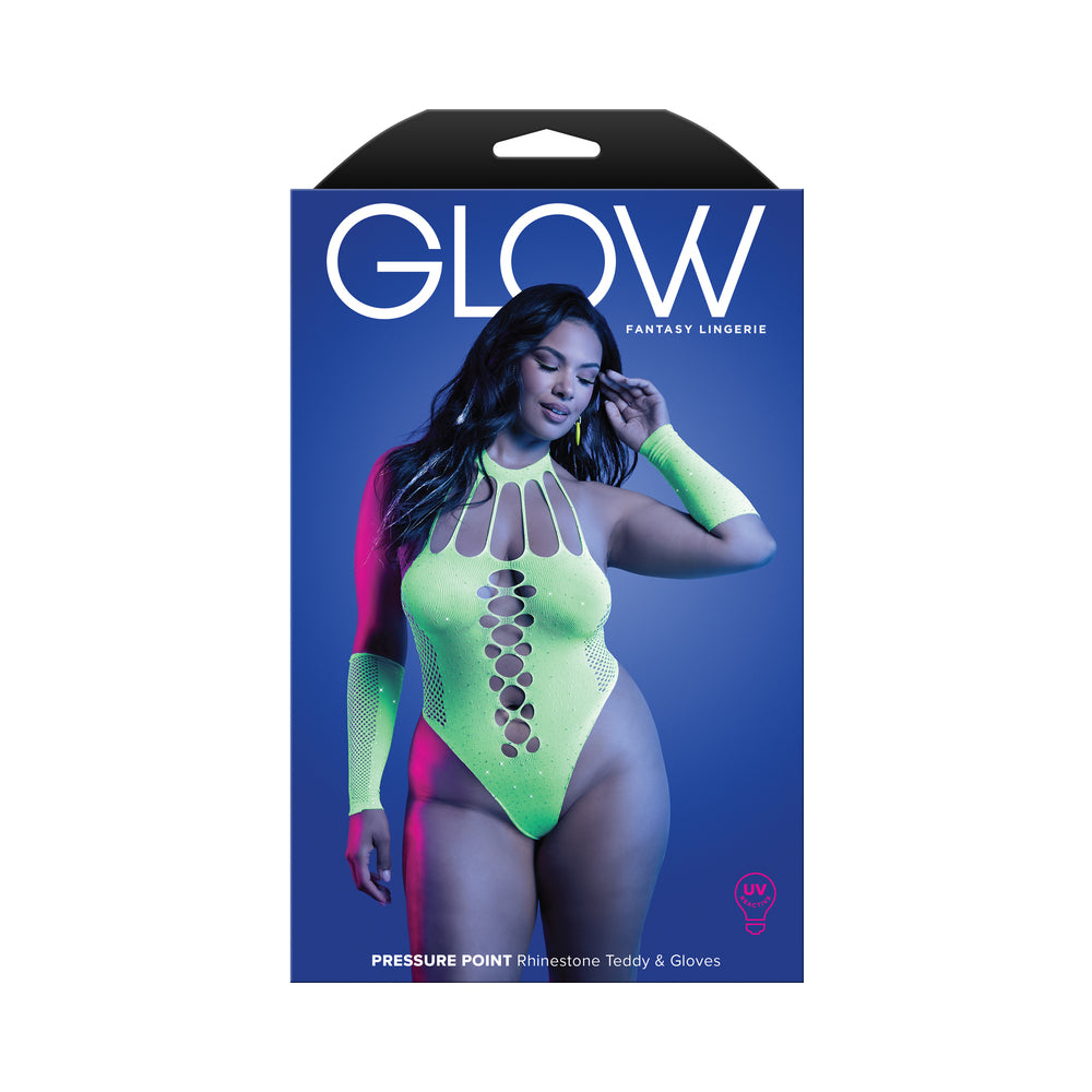 Fantasy Lingerie Glow Pressure Point UV Reactive Rhinestone Teddy & Gloves Queen Size Fantasy Lingerie Glow Pressure Point UV Reactive Rhinestone Teddy & Gloves Queen Size