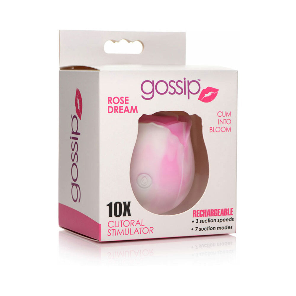 Curve Toys Gossip Cum Into Bloom Rechargeable Silicone Clitoral Stimulator Rose Dream Swirl Gossip Rose Dream Swirl light pink stimulator retail box