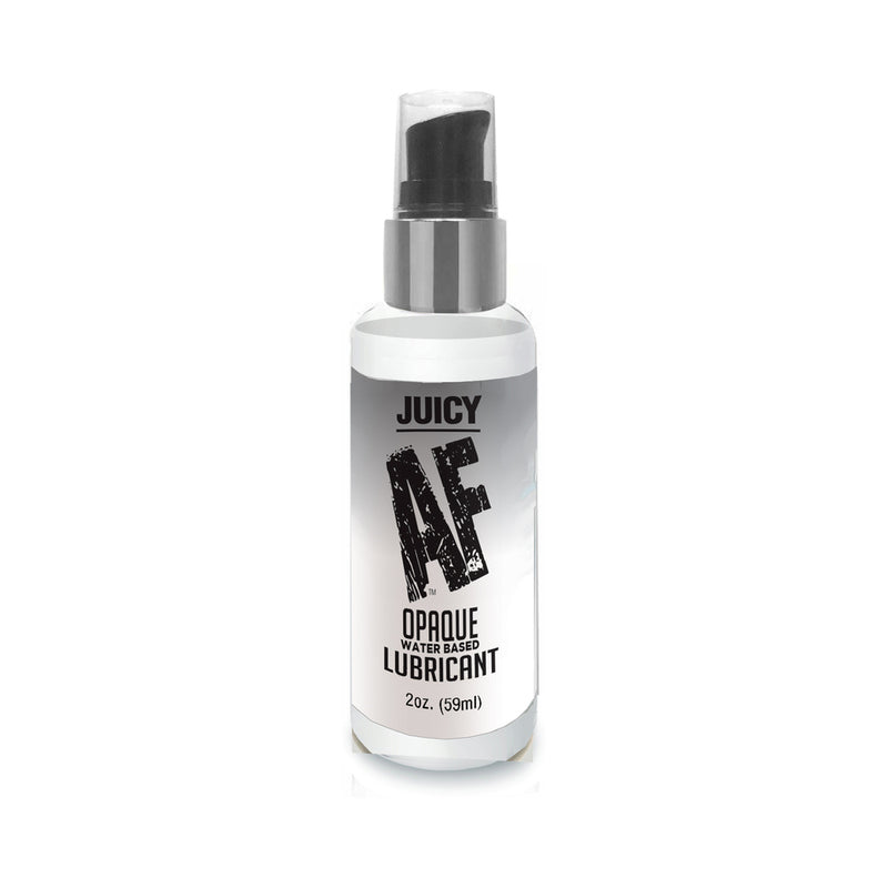 Juicy AF Opaque Water-Based Lubricant 2 oz. compact clear 2 oz Juicy AF lubricant bottle with black pump and front label