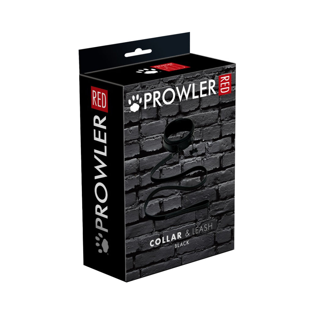 Prowler RED Collar and Leash Prowler RED black collar and leash set black brick-pattern hanging carton with collar leash and bone charm pictured