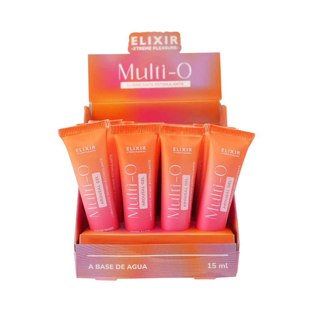 Elixir Multi O Arousal Intimate Gel 0.5 oz. 12pk Elixir Multi O Intimate Gel 0.5 oz 12-pack twelve tubes in open counter display