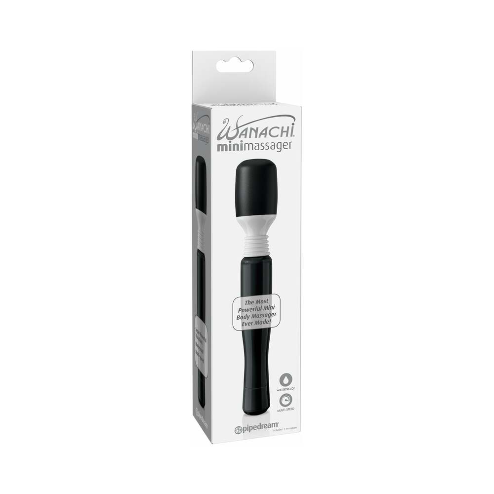 Mini Wanachi Waterproof Massager Flexible Silicone Wand Vibrator Black Black Mini Wanachi wand massager in white retail box