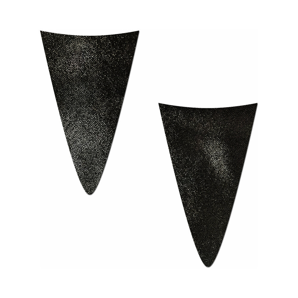 Pastease Strapless Bikini Merkins: Liquid Black Mini Bikini Merkin Pastease pair of liquid-black triangular mini bikini vinyl merkins