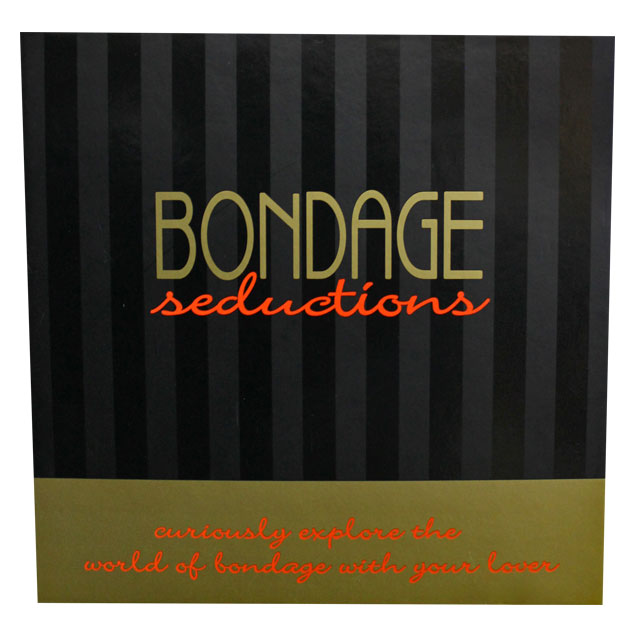 Bondage Seductions Game Black striped Bondage Seductions game box with gold and red lettering