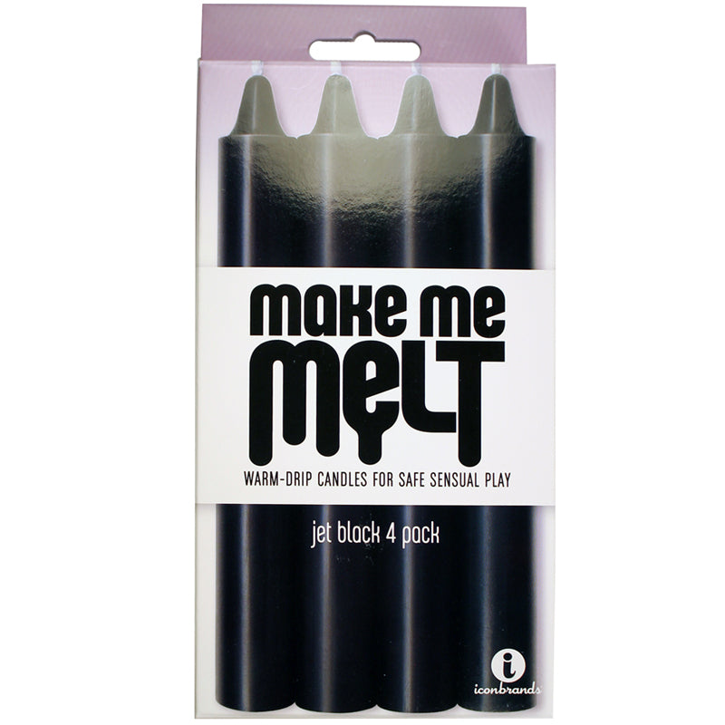 The 9''s, Make Me Melt Sensual Warm-Drip Candles, 4 Pack, Jet Black Make Me Melt Jet Black Candles 4 Pack four black gray taper candles in clear-front carton