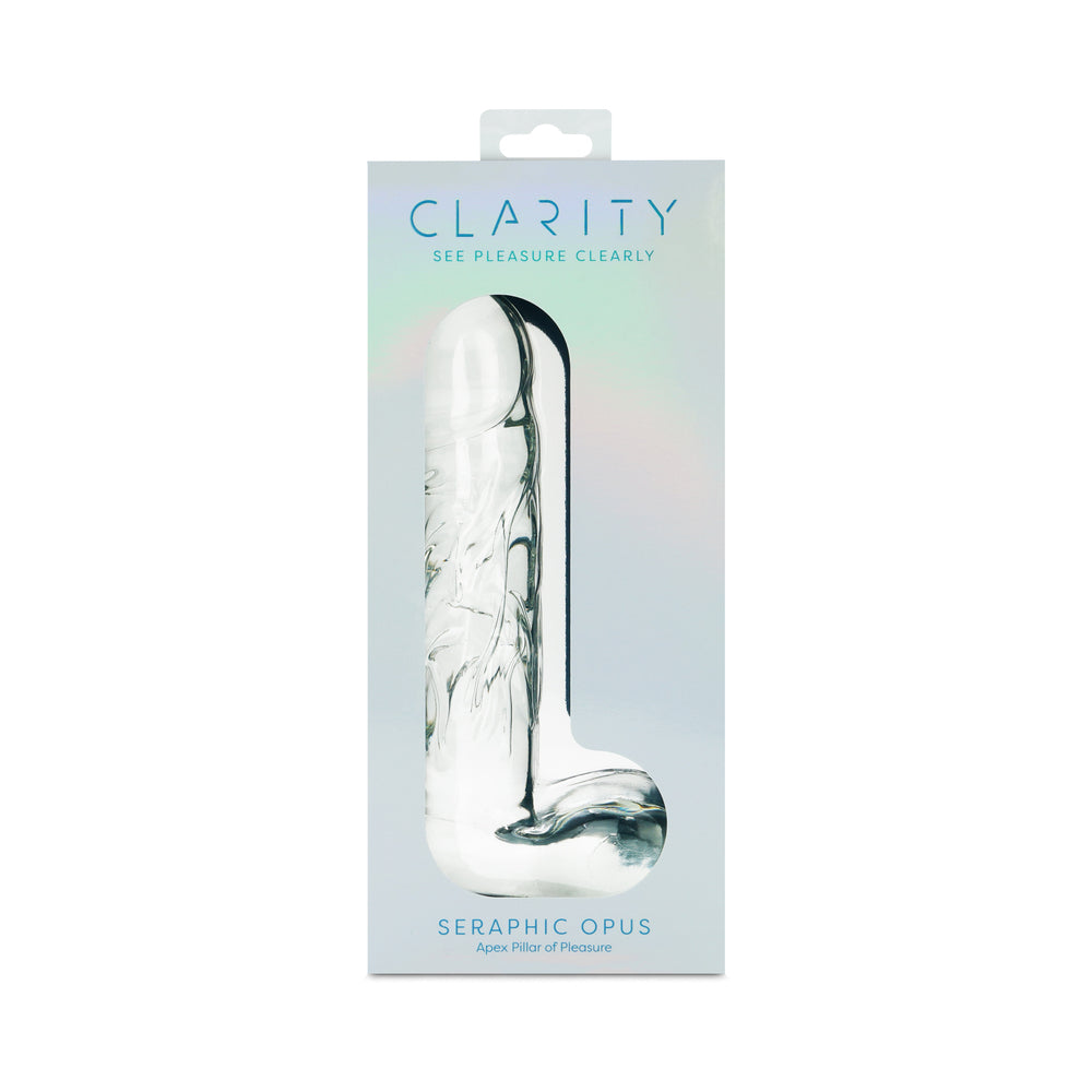 Clarity Seraphic Opus Glass Dildo Clarity Seraphic Opus clear angled glass dildo in pale retail box