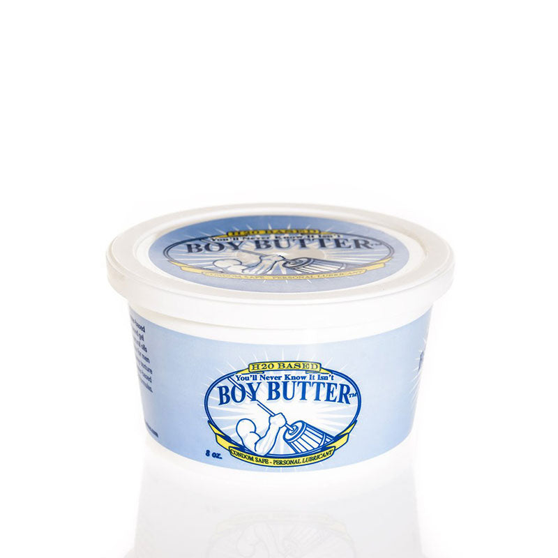 Boy Butter H2O 8oz Tub Boy Butter H2O 8 oz low white tub with pale blue wraparound label