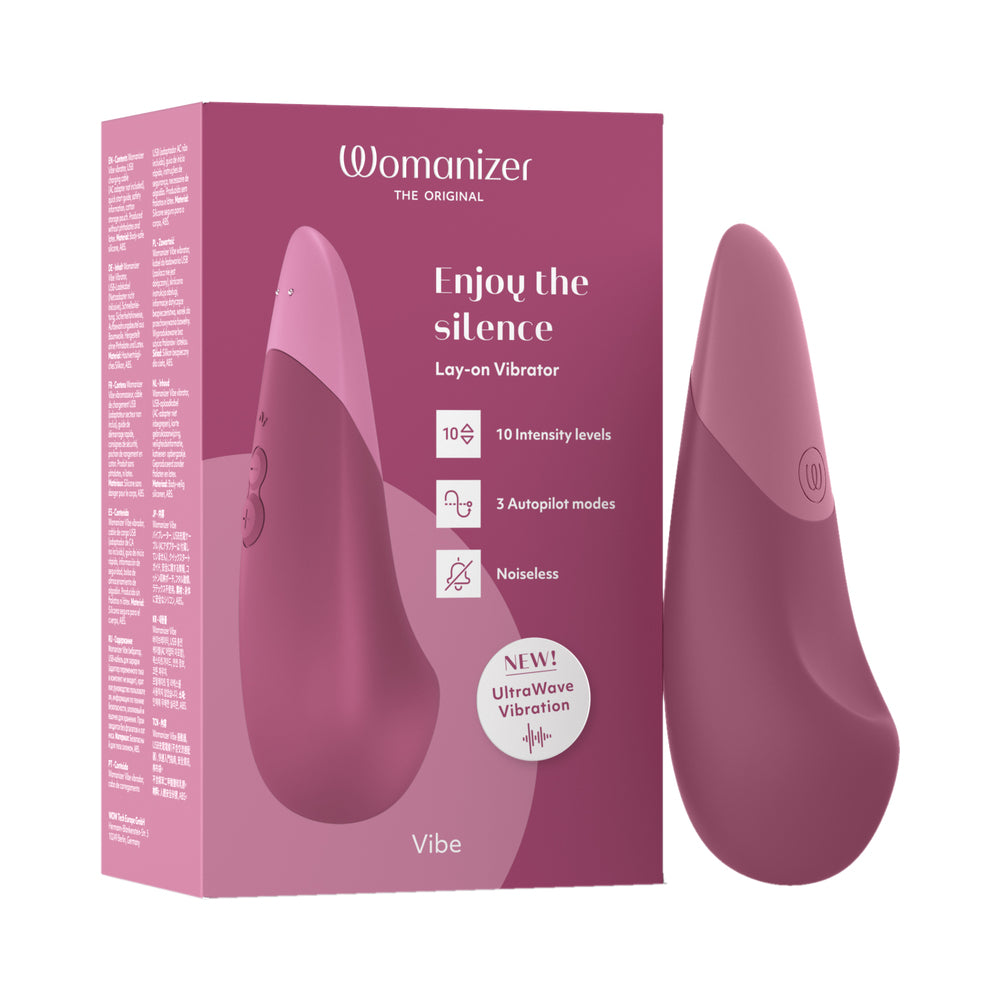 Womanizer Vibe Dusky Pink dusky pink Womanizer Vibe vibrator standing beside matching retail box