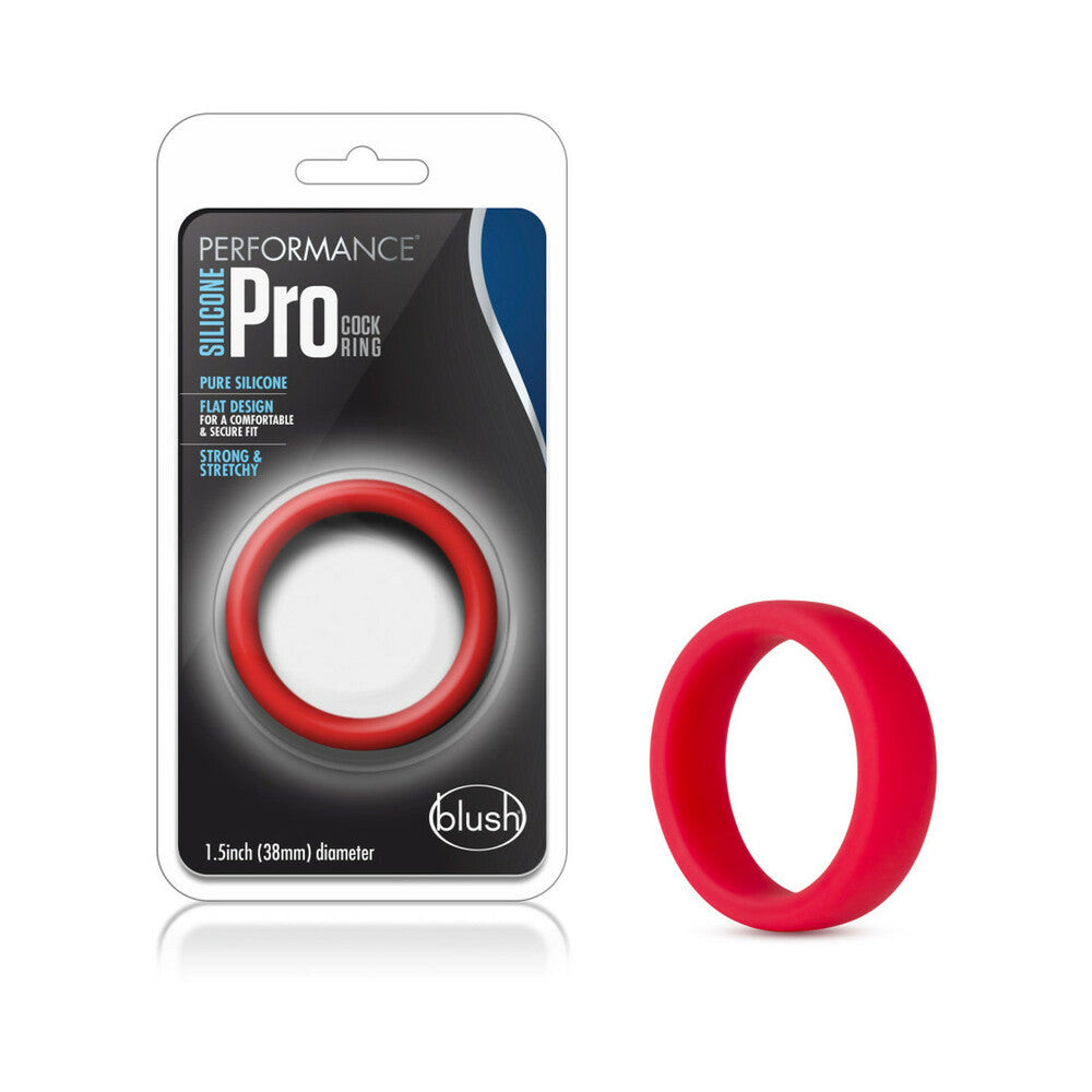 Performance Silicone Go Pro Cock Ring Red Blush Performance Go Pro red silicone ring beside retail package