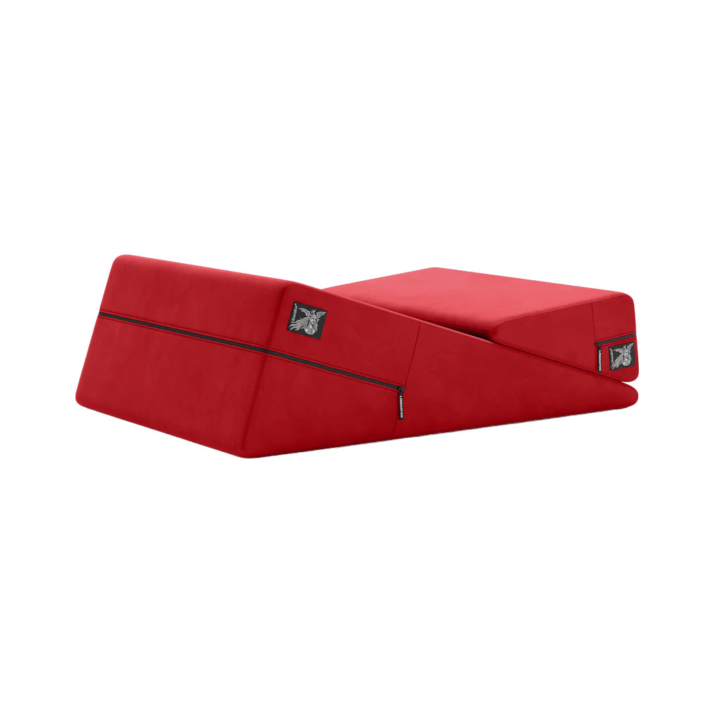 Liberator Wedge & Ramp Sex Combo Original Size Décor Velvet Red Liberator Wedge and Ramp Décor Velvet Red pillow combo two red angled pillows arranged side by side