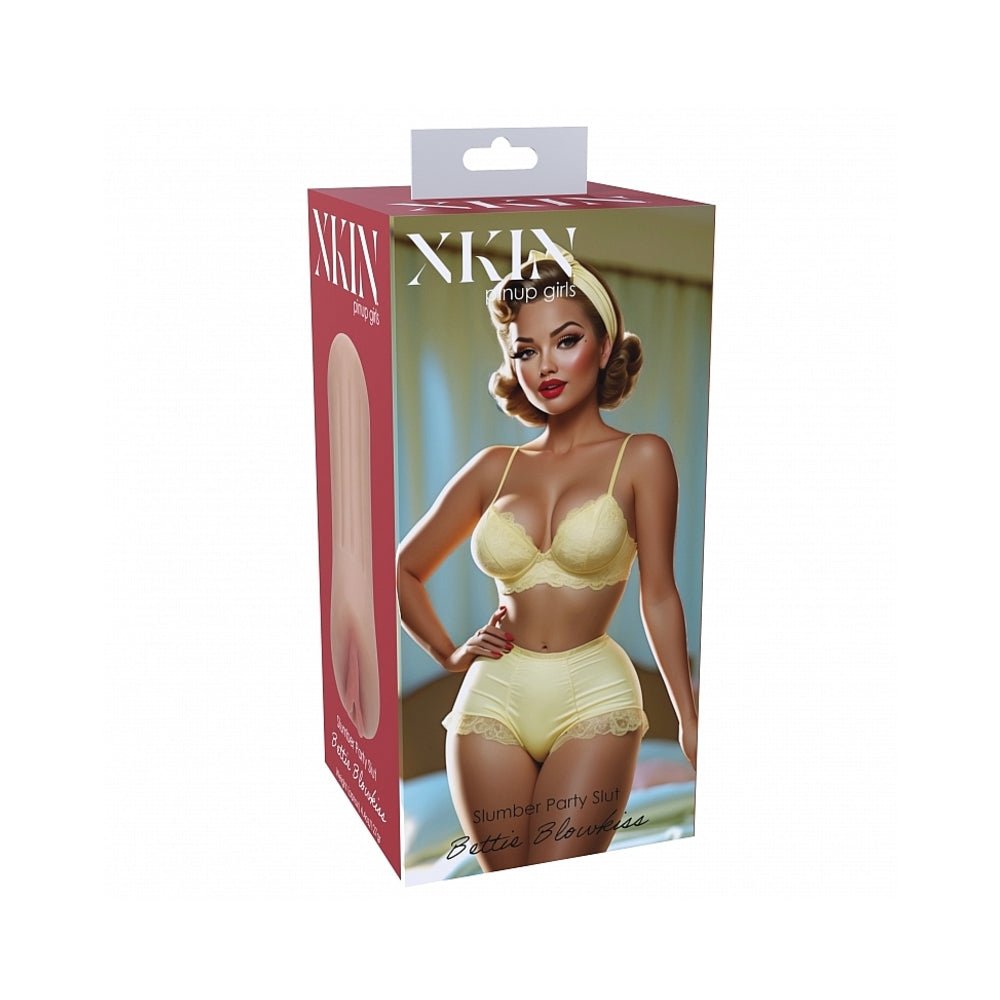 Xkin Pinup Girls Bettie Blowkiss Stroker Tan Xkin Bettie Blowkiss tan stroker box with vintage brunette art