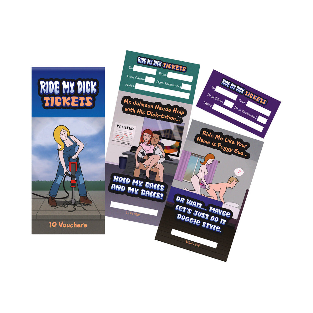 Ride My Dick Coupon 10/Pk Ride My Dick multicolor adult tickets with illustrated cover