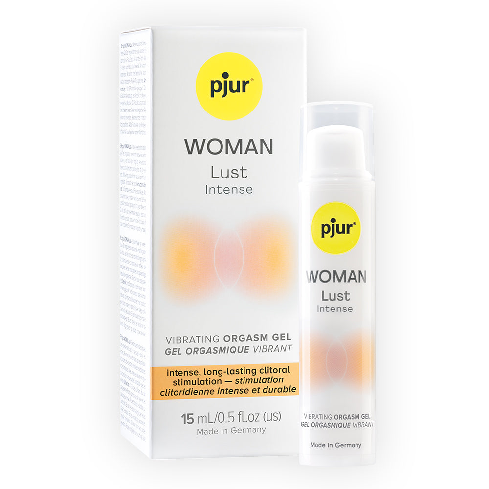 pjur Woman Lust Intense 15 ml pump bottle beside white box