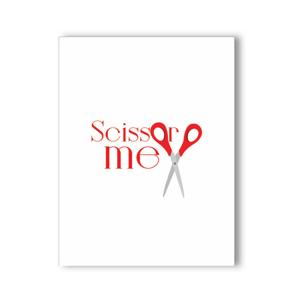 Scissor Me Naughty Kard white Scissor Me NaughtyKard with red and gray typography and scissor icon