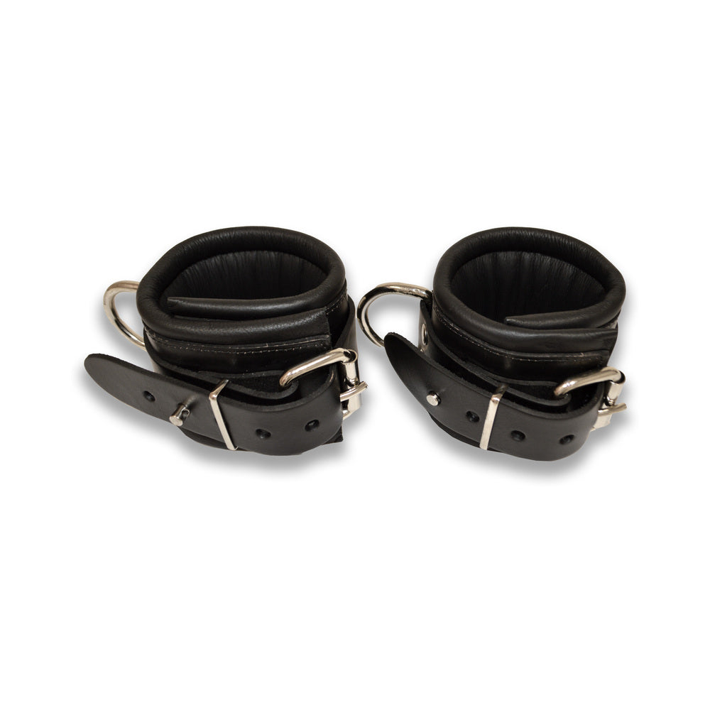 Prowler RED Leather Lockable Wrist Restraints L/XL Pair of Prowler RED L/XL black wrist cuffs coiled with buckles and loops