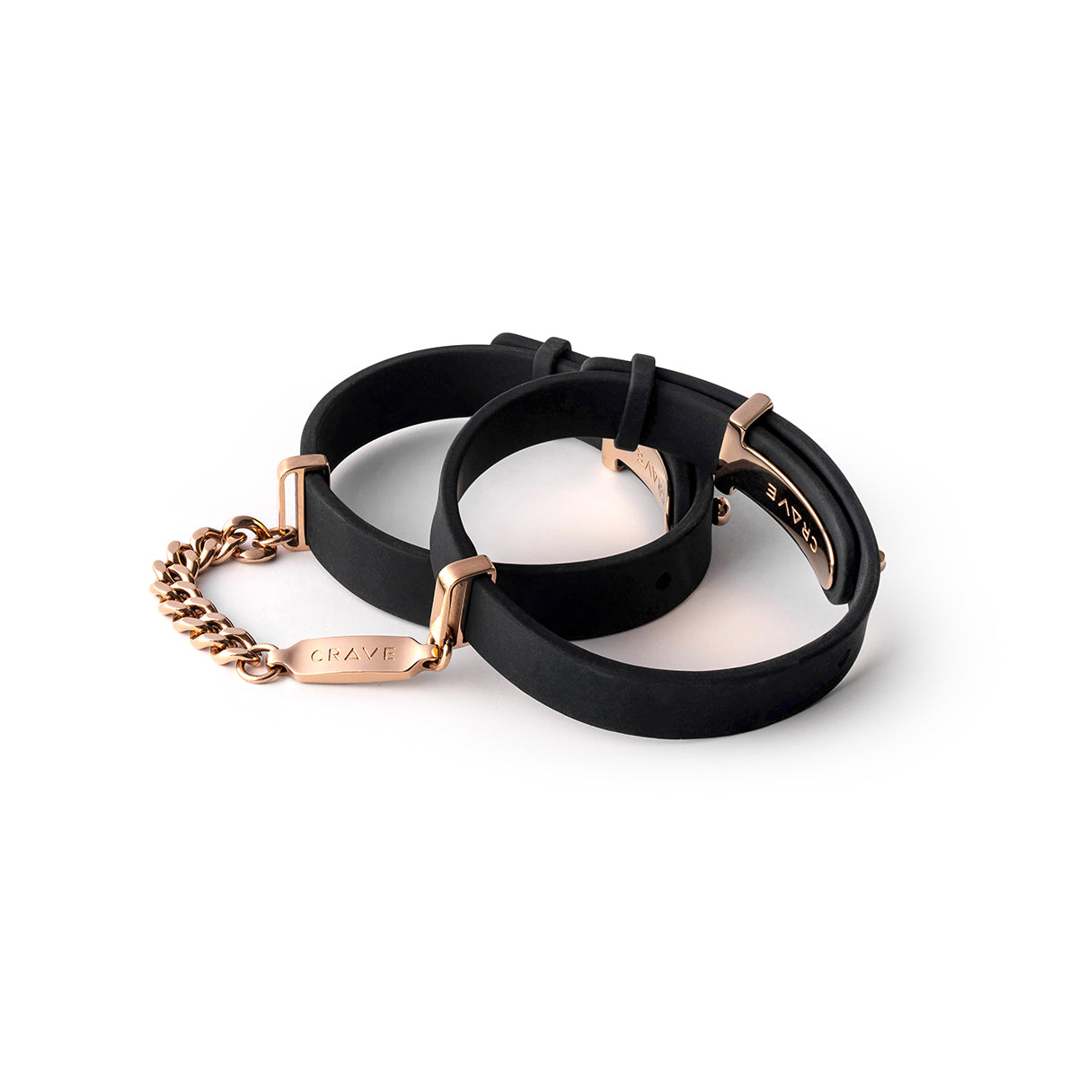 Crave ID Cuffs Black/Rose Gold Crave ID black silicone cuffs coiled with rose gold chain