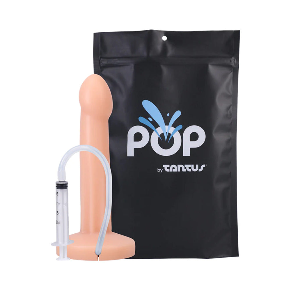 Tantus POP Squirting Dildo Cream (Bag) Cream Tantus POP kit with black bag syringe and clear tube