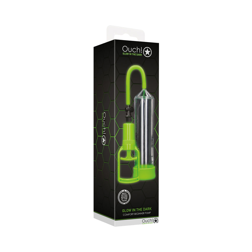 Ouch! Glow in the Dark Comfort Beginner Penis Pump Neon Green Ouch neon-green Beginner penis pump retail box