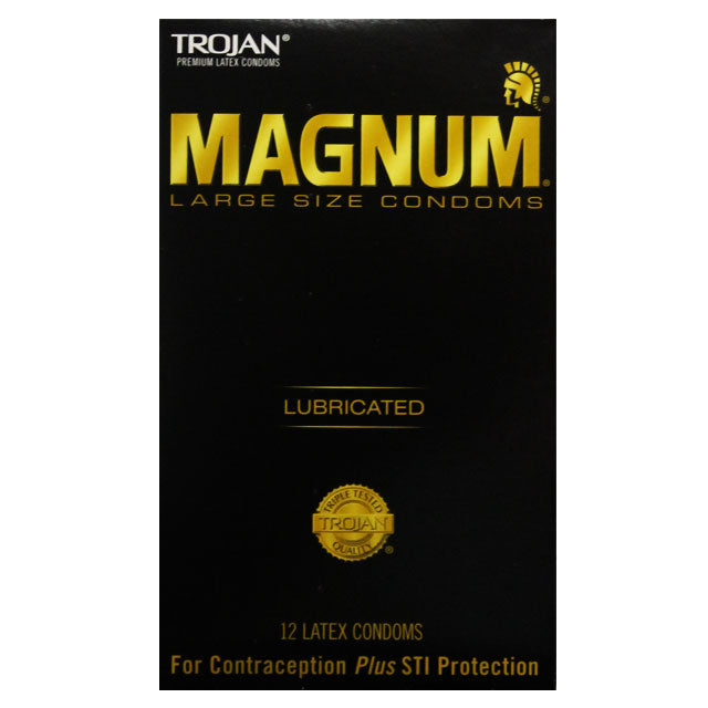 Trojan Magnum Larger Size Condoms 12-Pack Trojan Magnum large size lubricated condoms black 12-pack box