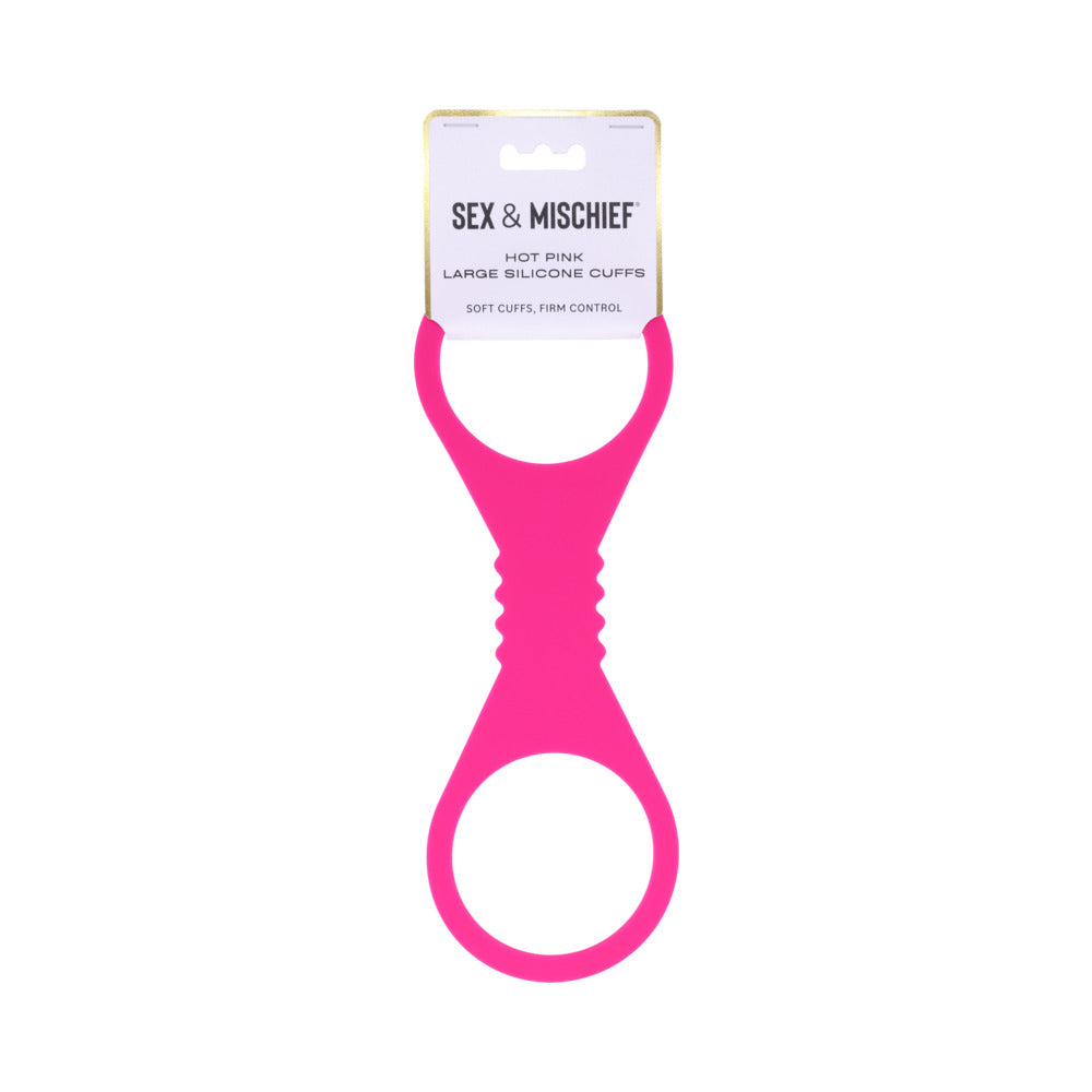 Sportsheets Sex & Mischief Large Hot Pink Silicone Cuffs Large hot-pink Sportsheets Sex and Mischief silicone figure-8 cuffs