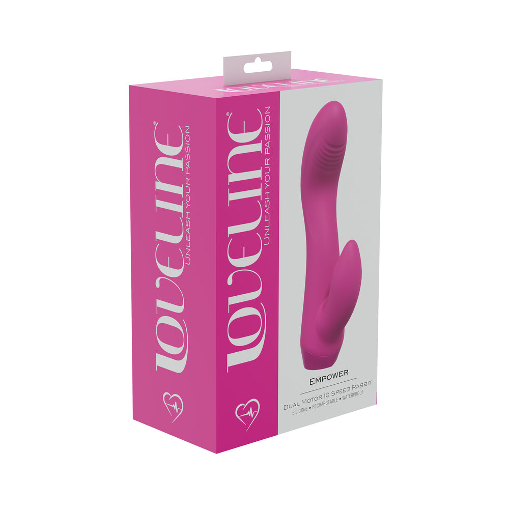 LoveLine Empower Dual Motor 10 Speed Rabbit Silicone Rechargeable Waterproof Green green LoveLine Empower dual-arm rabbit vibrator on magenta box