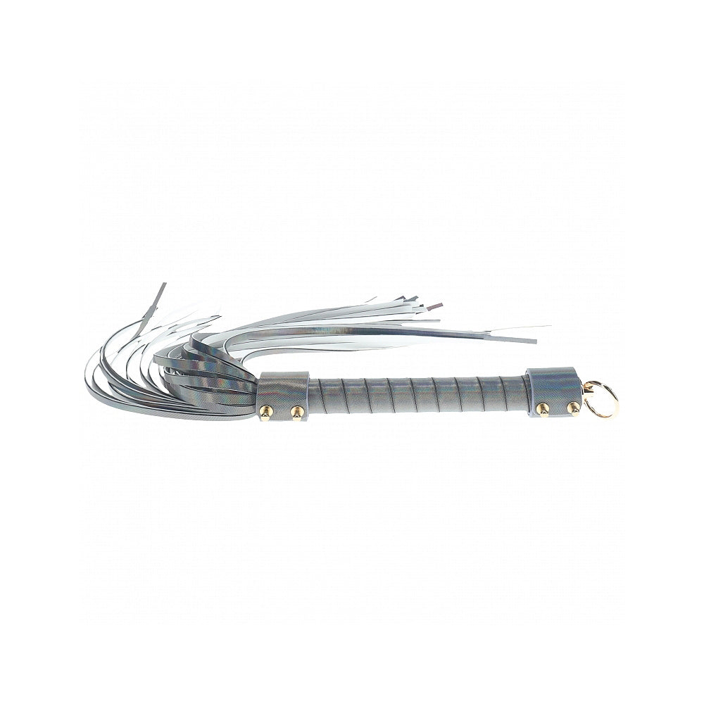 Ouch! International Paris Collection Flogger Black iridescent black Paris leather flogger with wrapped handle and metal ring