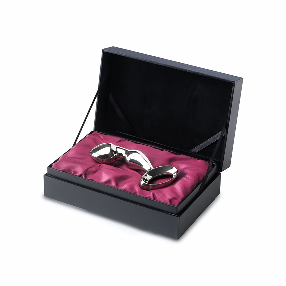njoy Prostate Pfun Plug curved polished Njoy Pfun steel plug with open ring handle in a black satin box
