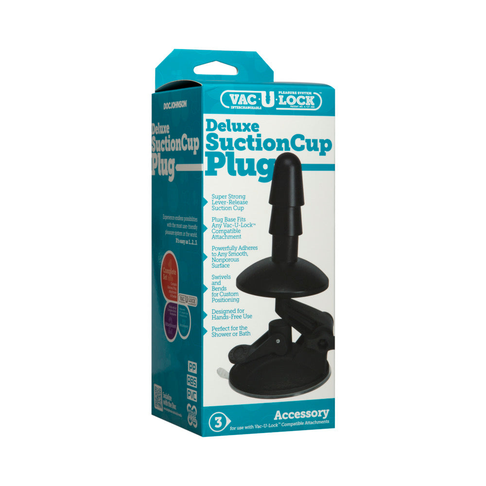 Vac-U-Lock Deluxe Suction Cup Plug Accessory Doc Johnson Vac-U-Lock Deluxe Suction Cup Plug upright beside turquoise retail carton