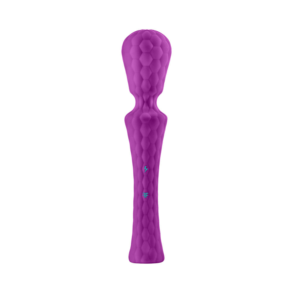 FemmeFunn Ultra Wand XL Rechargeable Flexible Textured Silicone Vibrator Purple Front view of purple FemmeFunn Ultra Wand XL
