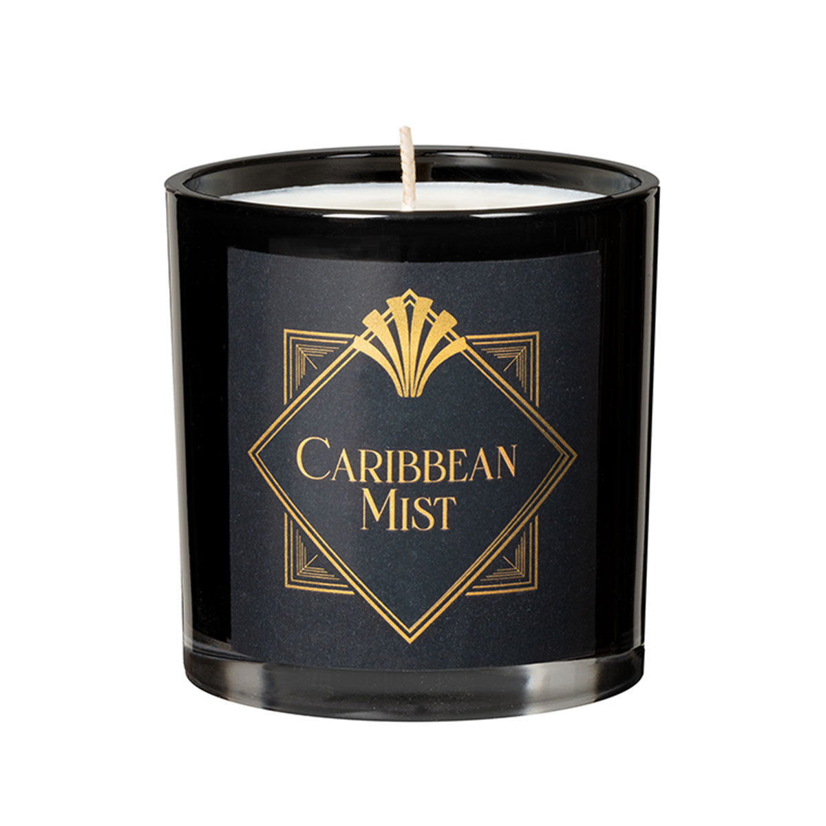 Olivia''s Boudoir Candle Caribbean Mist 6.5 oz. black glass Olivia's Boudoir Caribbean Mist candle with white wax and single wick