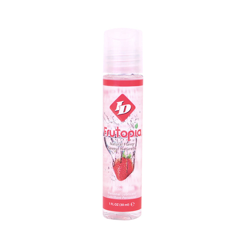 ID Frutopia Strawberry Flavored Lubricant 1 fl oz Pocket Bottle ID Frutopia Strawberry 1 oz clear pocket bottle with pink strawberry label