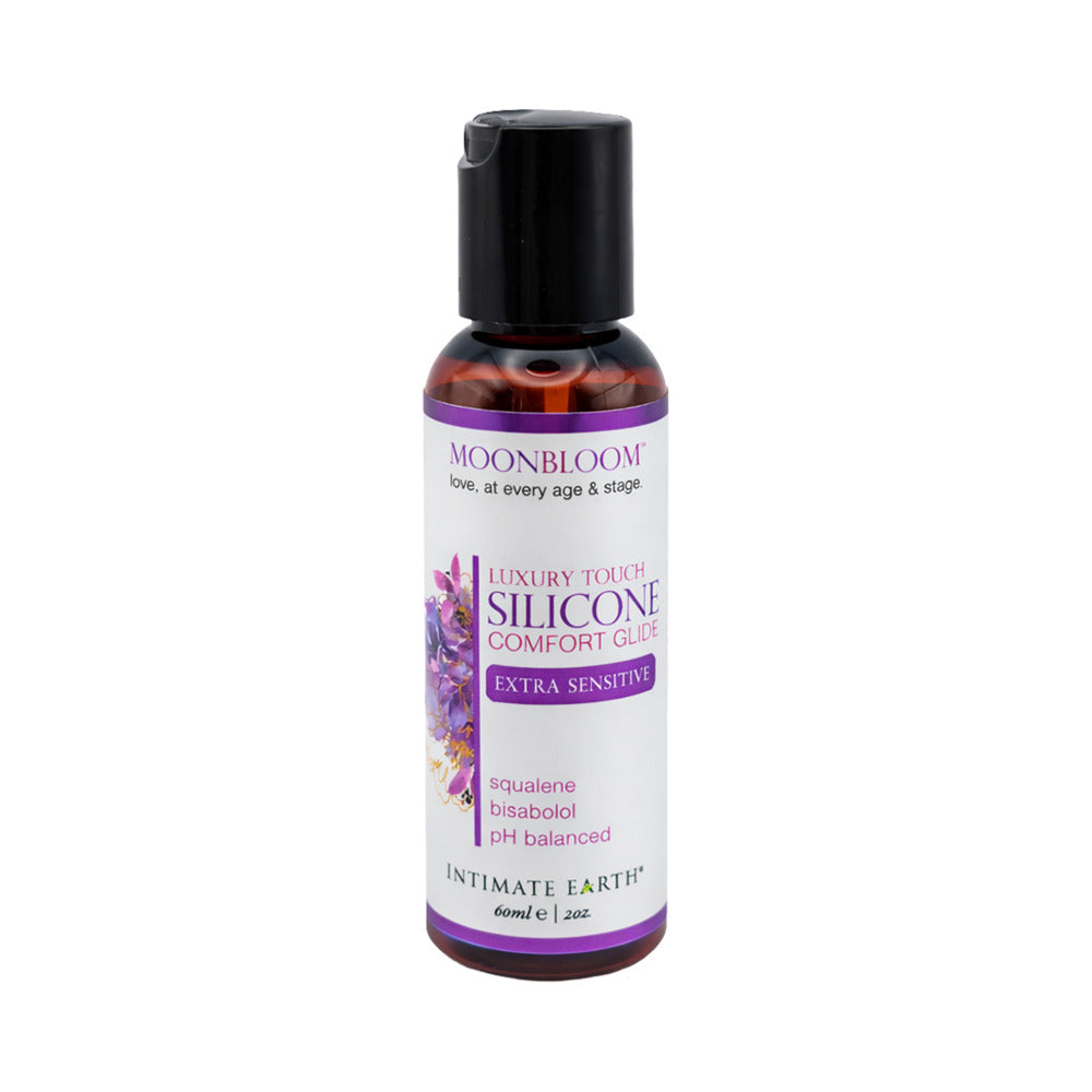 Intimate Earth Moonbloom Silicone Comfort Glide 2 oz. Moonbloom Silicone Comfort Glide 2 oz amber bottle with black cap