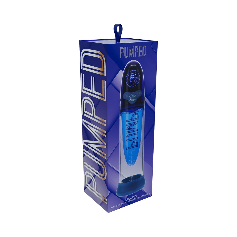 Pumped Aqua-Pro Submersible Automatic AI Enabled Blue Blue Shots Pumped Aqua-Pro automatic pump visible through blue retail packaging