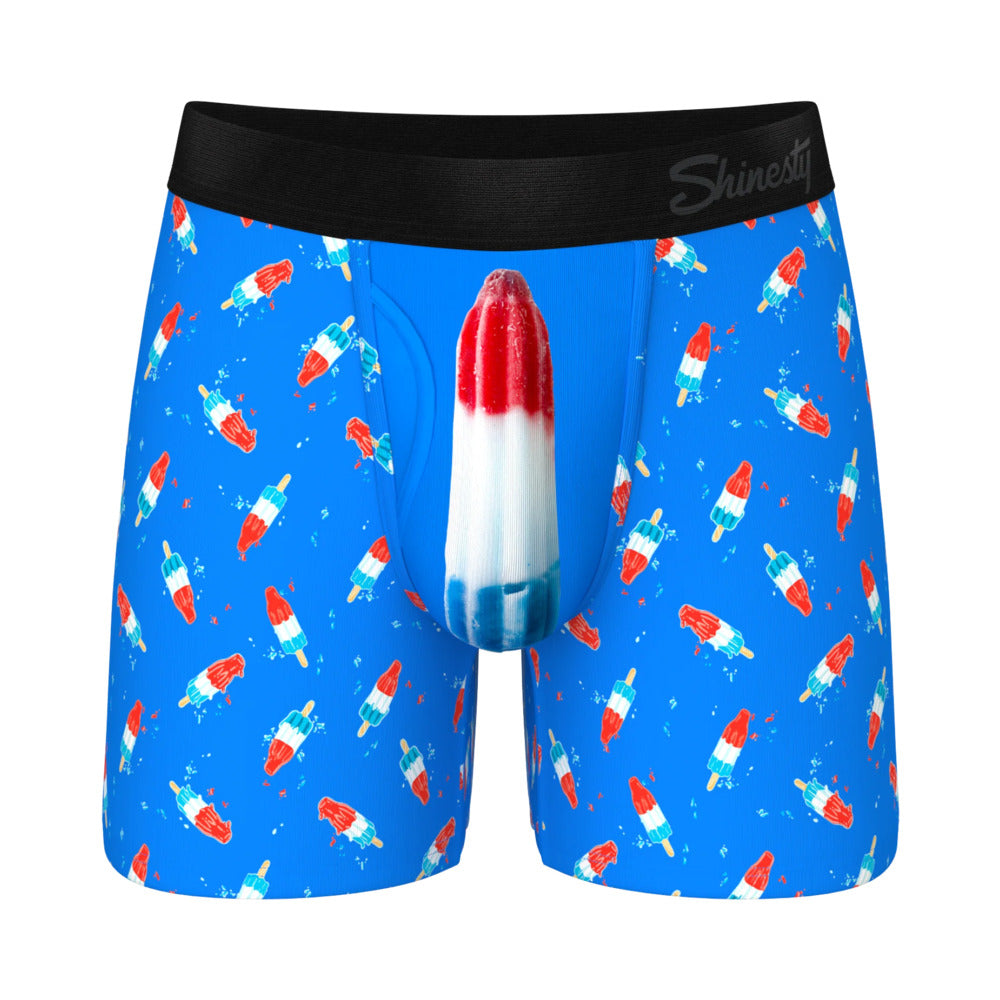 Shinesty The Popsicle Stick Apex USA Ball Hammock Pouch Underwear with Fly 3XL Front view of Shinesty Popsicle Stick size 3XL blue popsicle pouch underwear