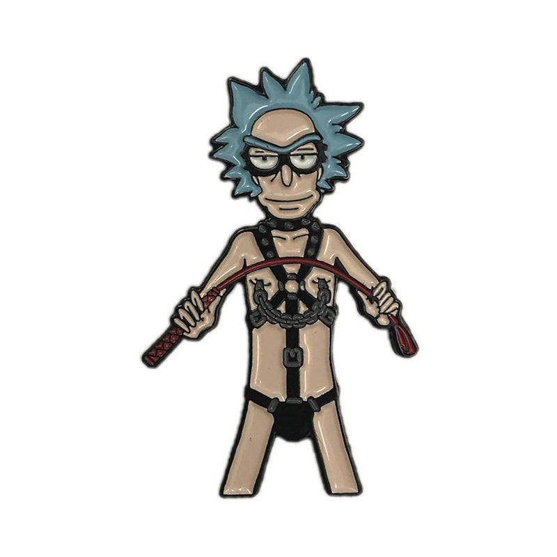 Geeky & Kinky Alcoholic Mad Scientist Enamel Pin gray-haired Mad Scientist enamel pin with goggles and black strap details