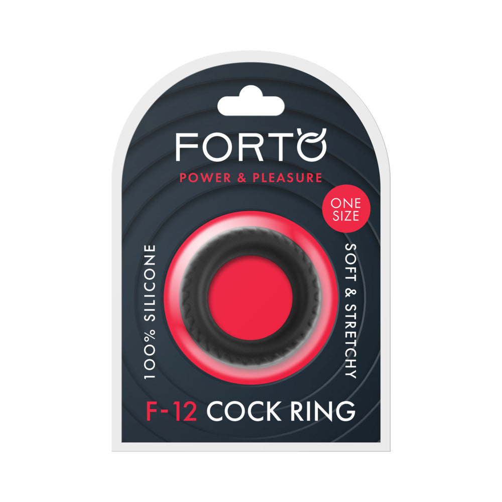 Forto F-12 Liquid Silicone Cockring 35mm Black Forto F-12 black cock ring in retail package