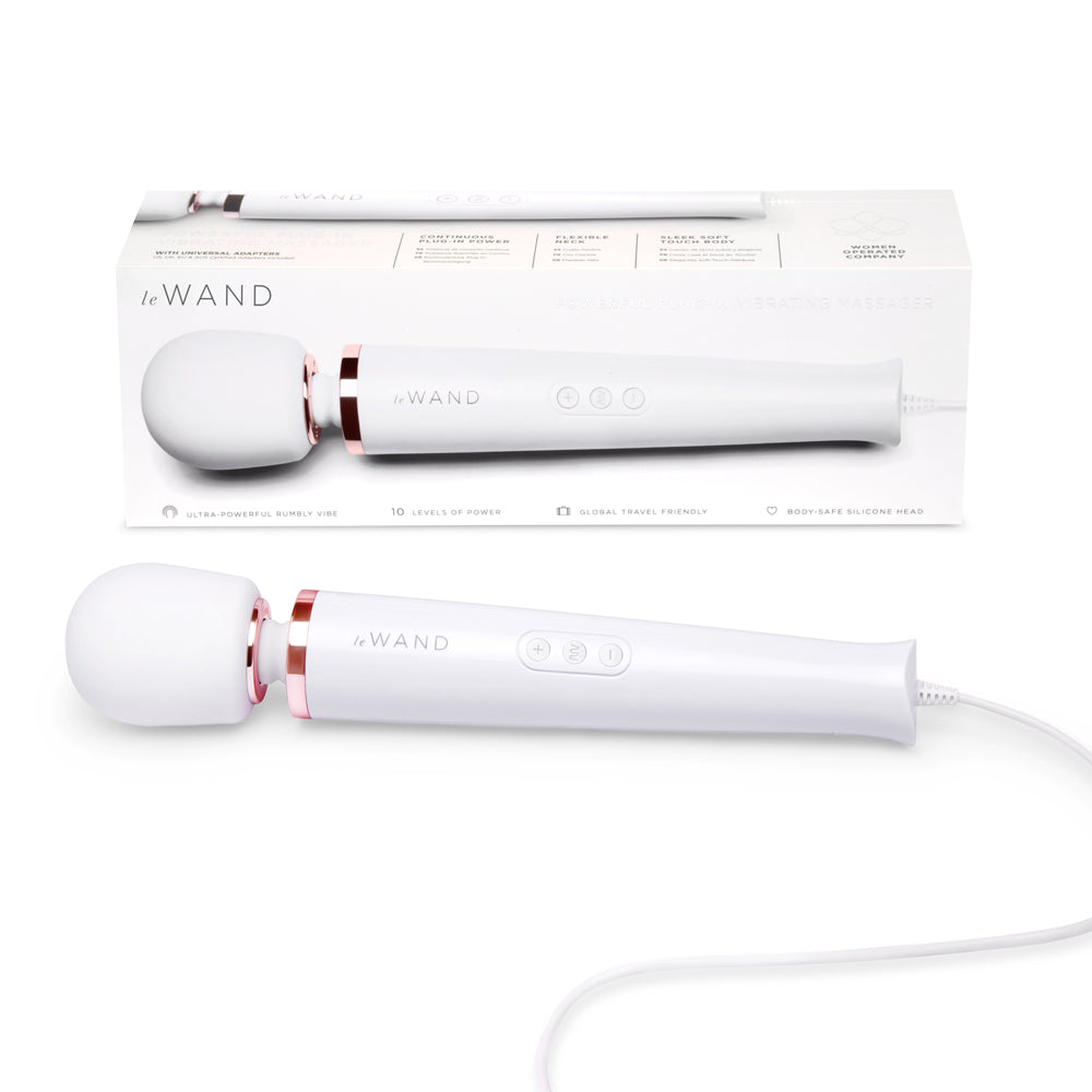 Le Wand Plug-In Vibrating Massager White white Le Wand plug-in massager with cord and matching retail box