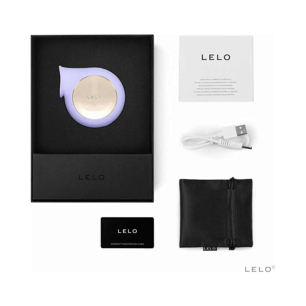 LELO SILA Rechargeable Sonic Clitoral Stimulator Lilac Lilac LELO SILA set with black box, cable, card and pouch