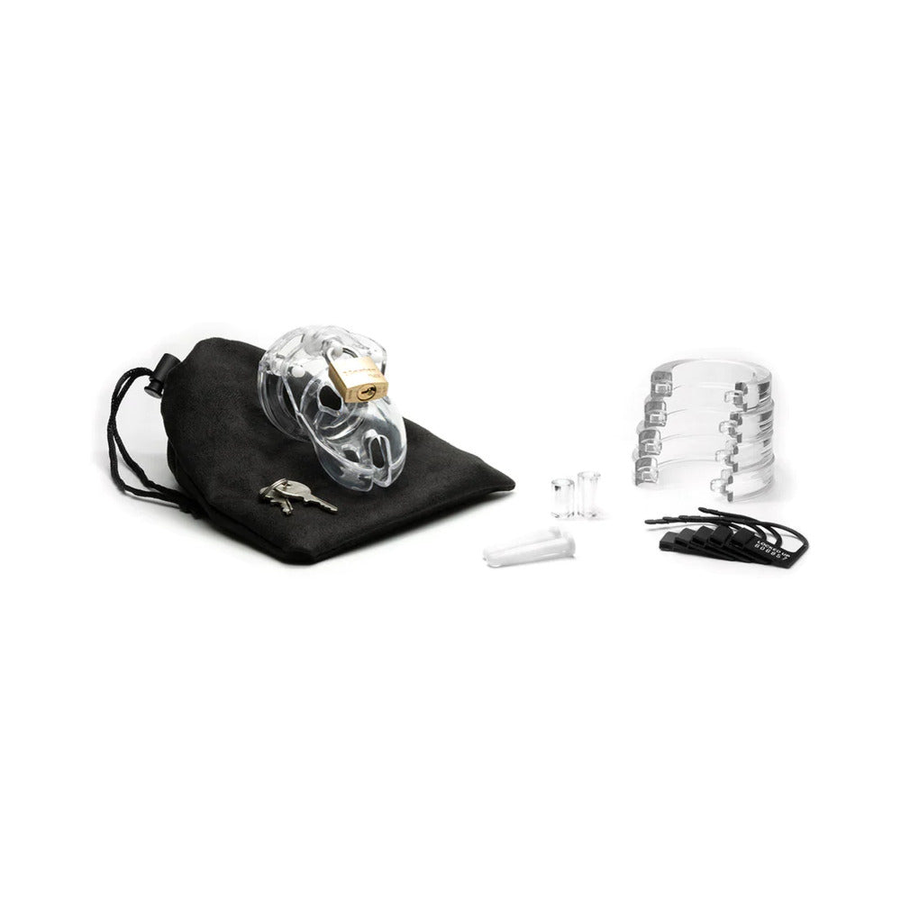 Mr Stubb Clear Male Chastity CB-X Mr Stubb clear chastity cage, rings and storage pouch