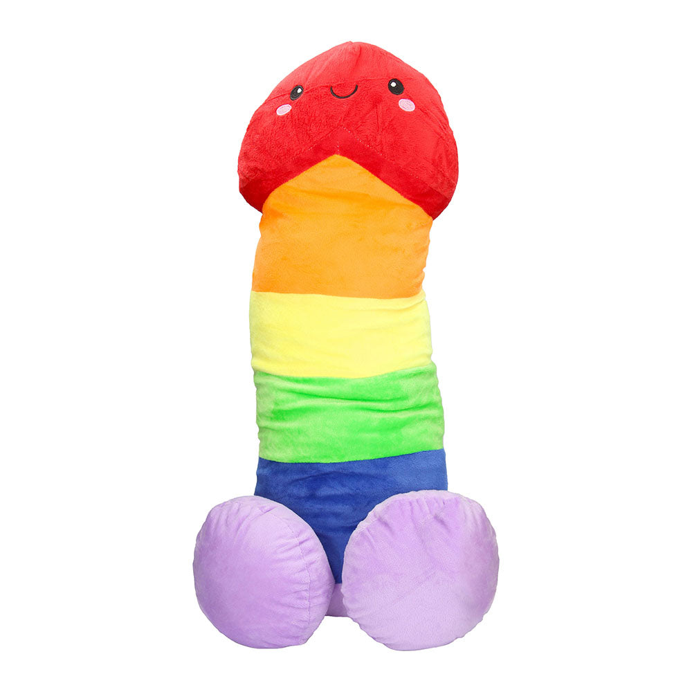 Shots Penis Stuffy 24 in. Multicolor large rainbow Shots Penis Stuffy plush with striped body and purple base