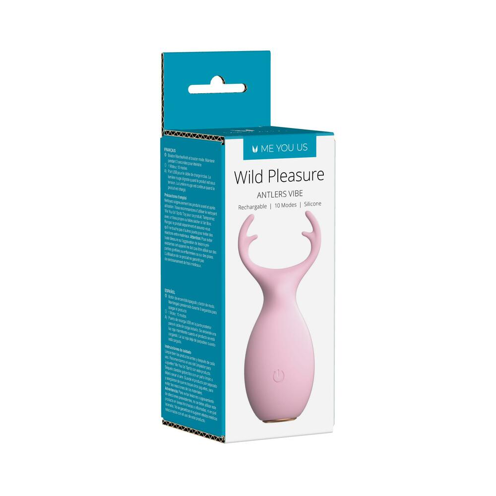 Me You Us Wild Pleasure Antlers light pink Me You Us Wild Pleasure vibrator with two branched antler tips on box