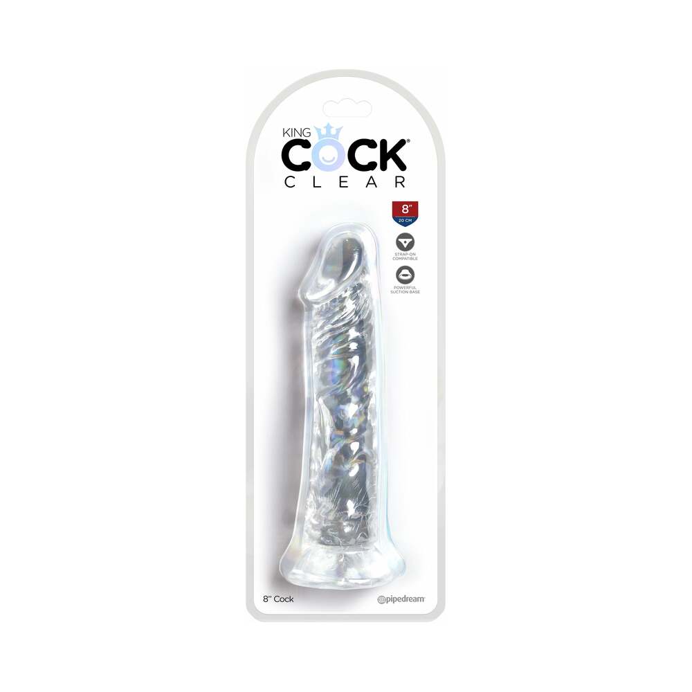 King Cock Clear 8 in. Cock Realistic Dildo With Suction Cup King Cock Clear 8-inch dildo in blister package