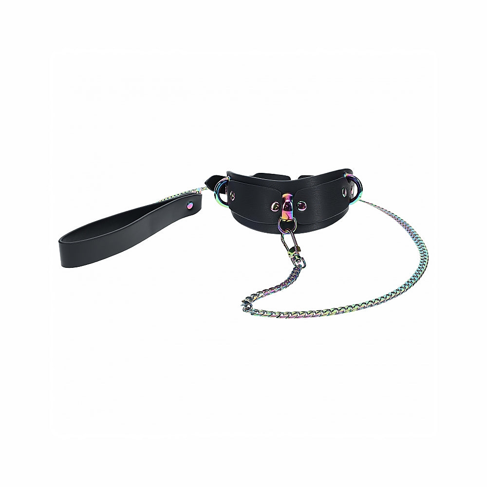 Ouch! International Venice Collection Collar with Leash black Venice Collection collar with wrist-loop leash and rainbow chain