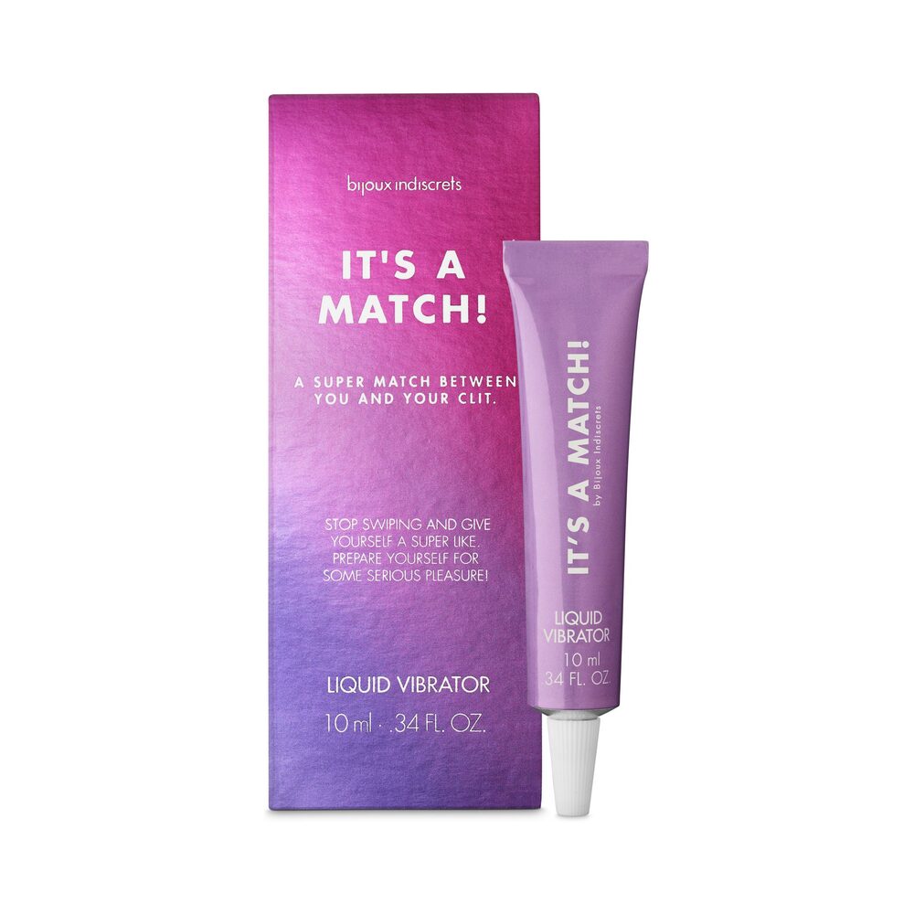 Bijoux Indiscrets Clitherapy It''s a Match! Liquid Vibrator Tingling Serum 0.34 oz. purple It's a Match liquid serum tube standing beside its matching carton