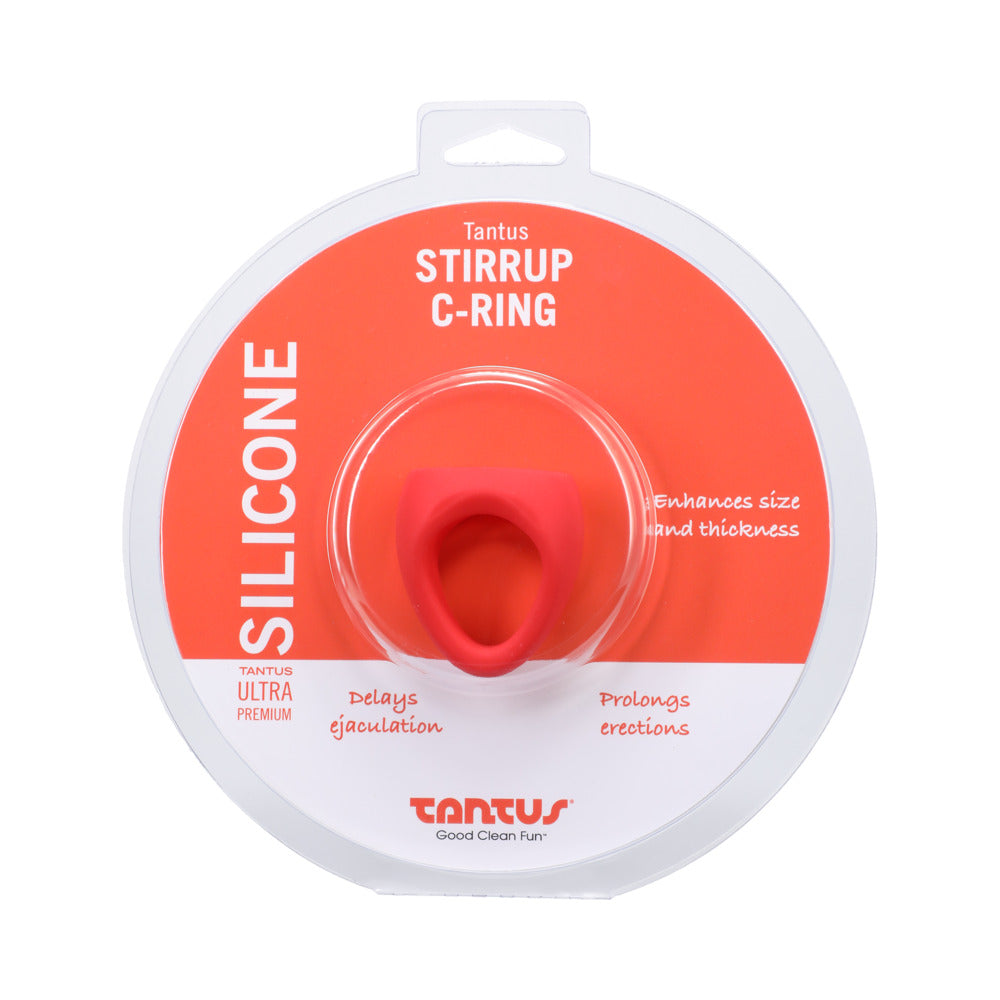 Tantus Stirrup C-Ring Cock and Ball Sling Crimson Tantus Stirrup Crimson silicone C-ring retail package