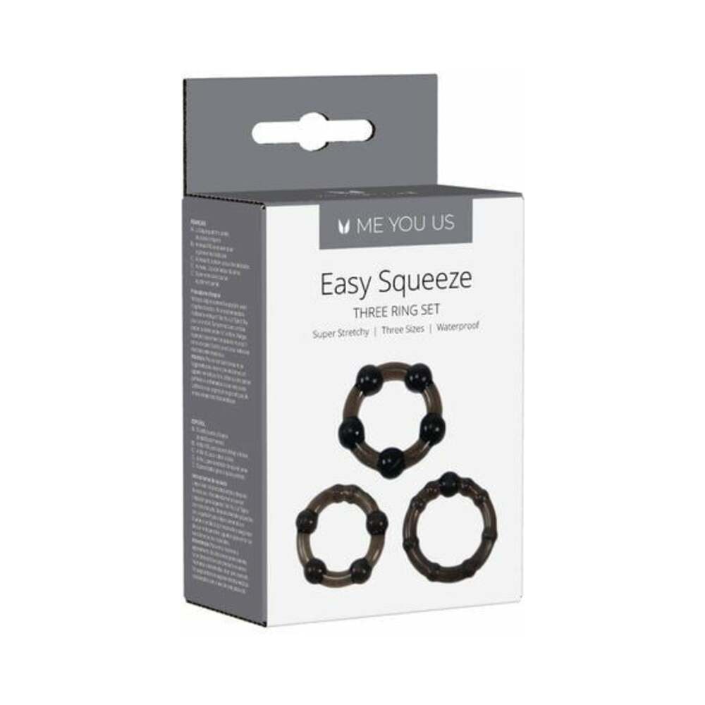 Me You Us Easy Squeeze 3-Piece Cockring Set Black Me You Us Easy Squeeze three black textured rings in box