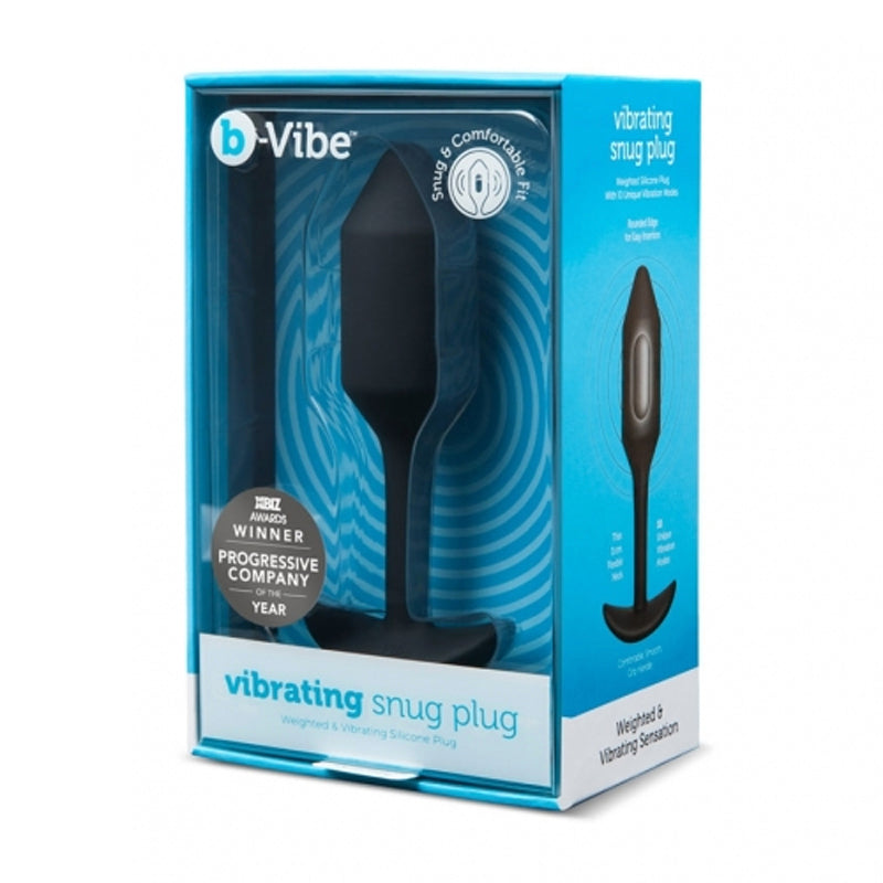 b-Vibe Vibrating Snug Plug 4 Rechargeable Weighted Silicone Anal Plug Black Black b-Vibe Snug Plug 4 XL model in blue display box