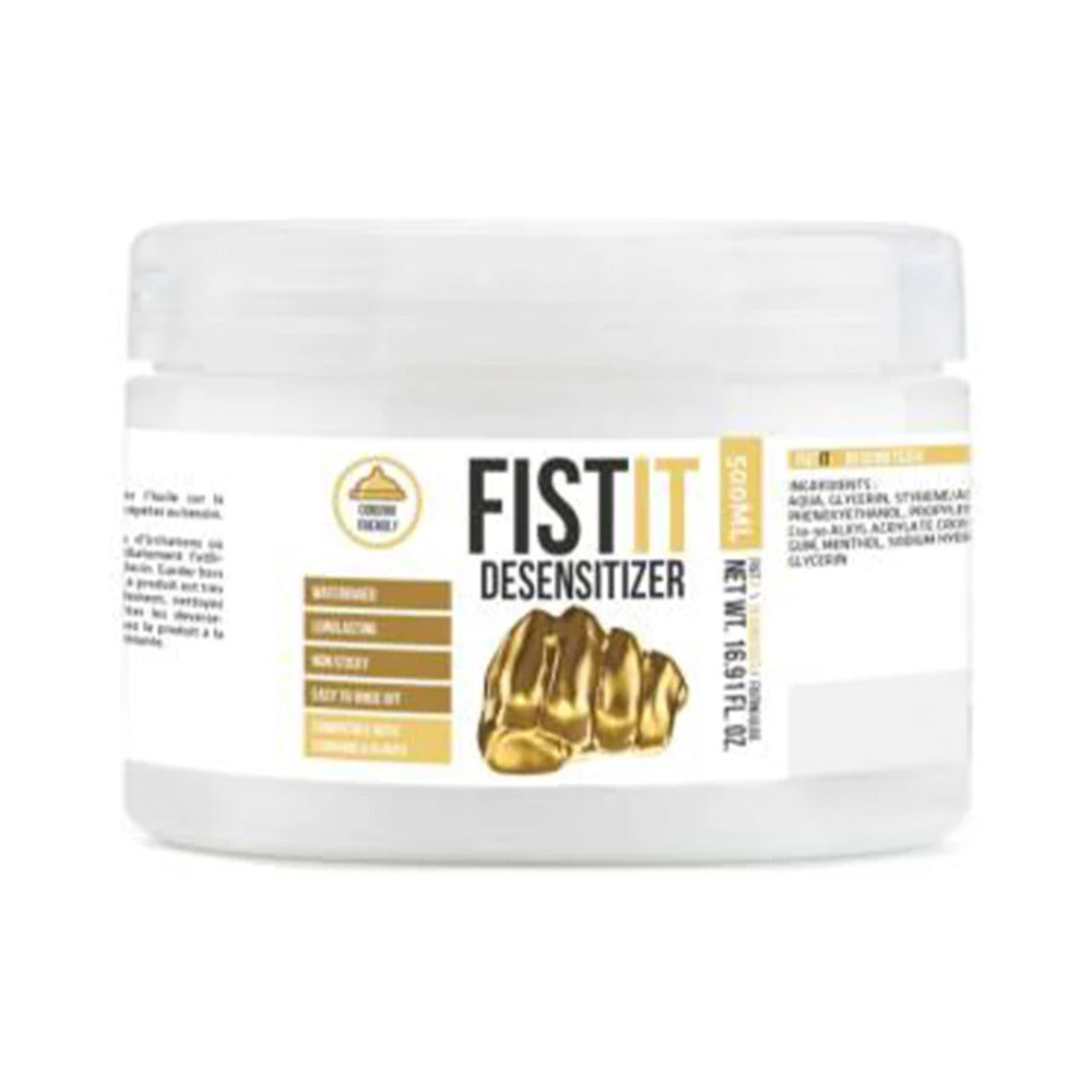 Fist It Desensitizer Water-Based Numbing Lubricant 500ml / 17 oz. White 500 ml Fist It Desensitizer gel tub with gold and black label
